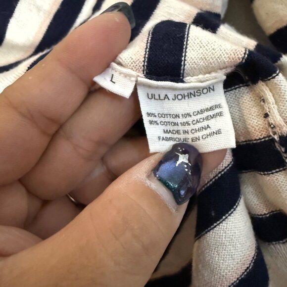 Ulla Johnson Navy Pink Cream Striped Cotton Cashmere Ruffle Trim Sweater Large - Picture 6 of 7
